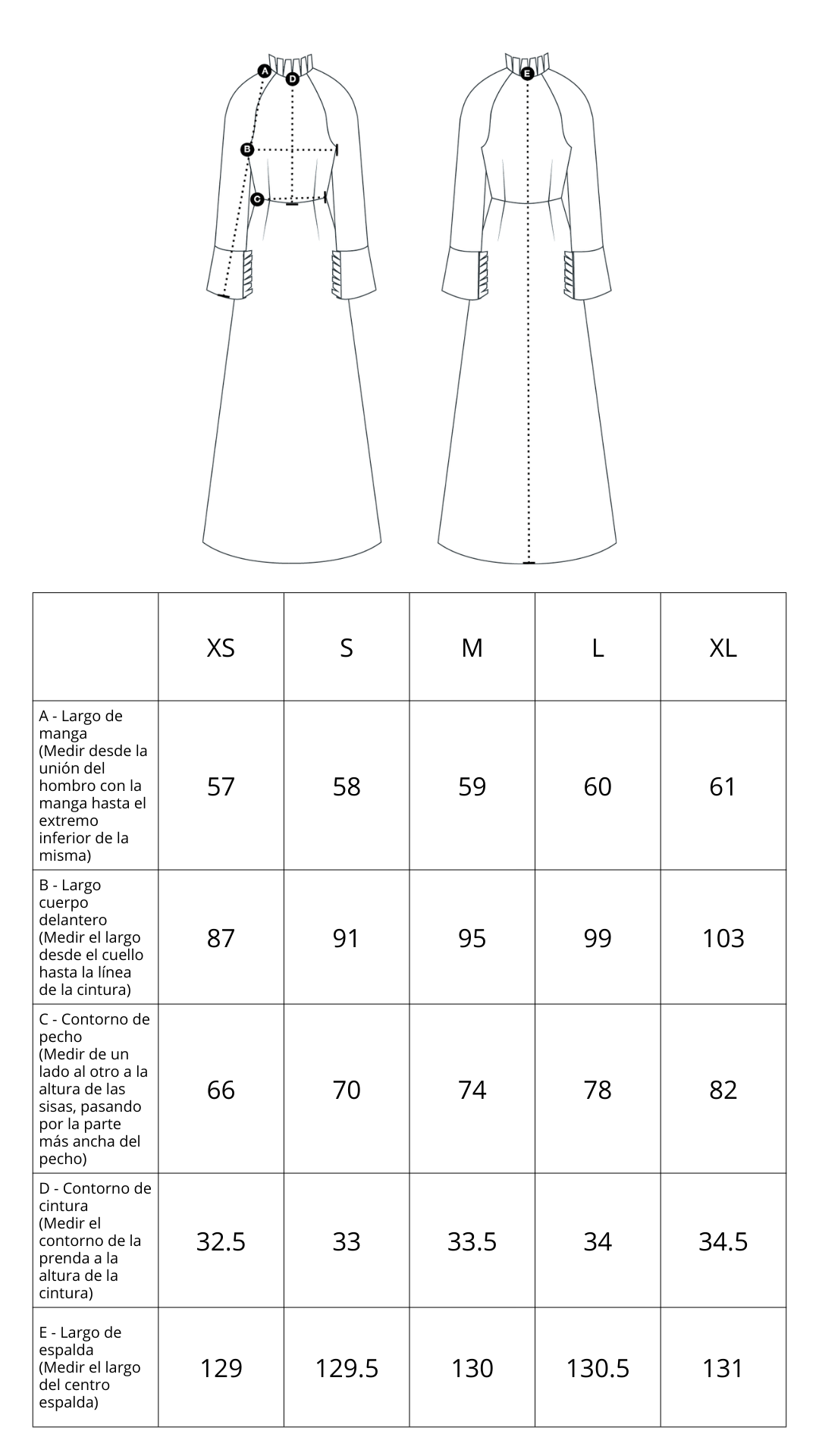 Guía de tallas de Giulia Dress