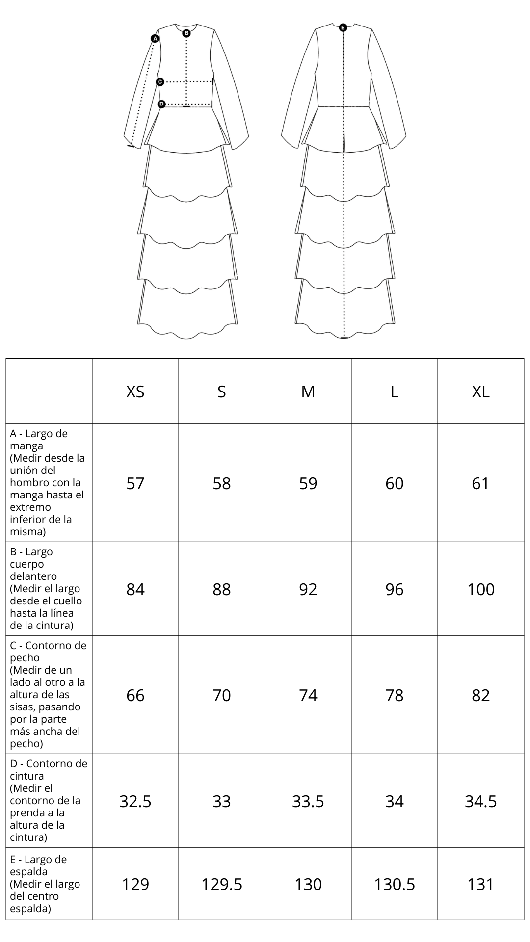 Guía de tallas de Stella Dress