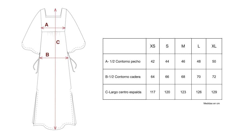 Guía de tallas de Amelia Dress