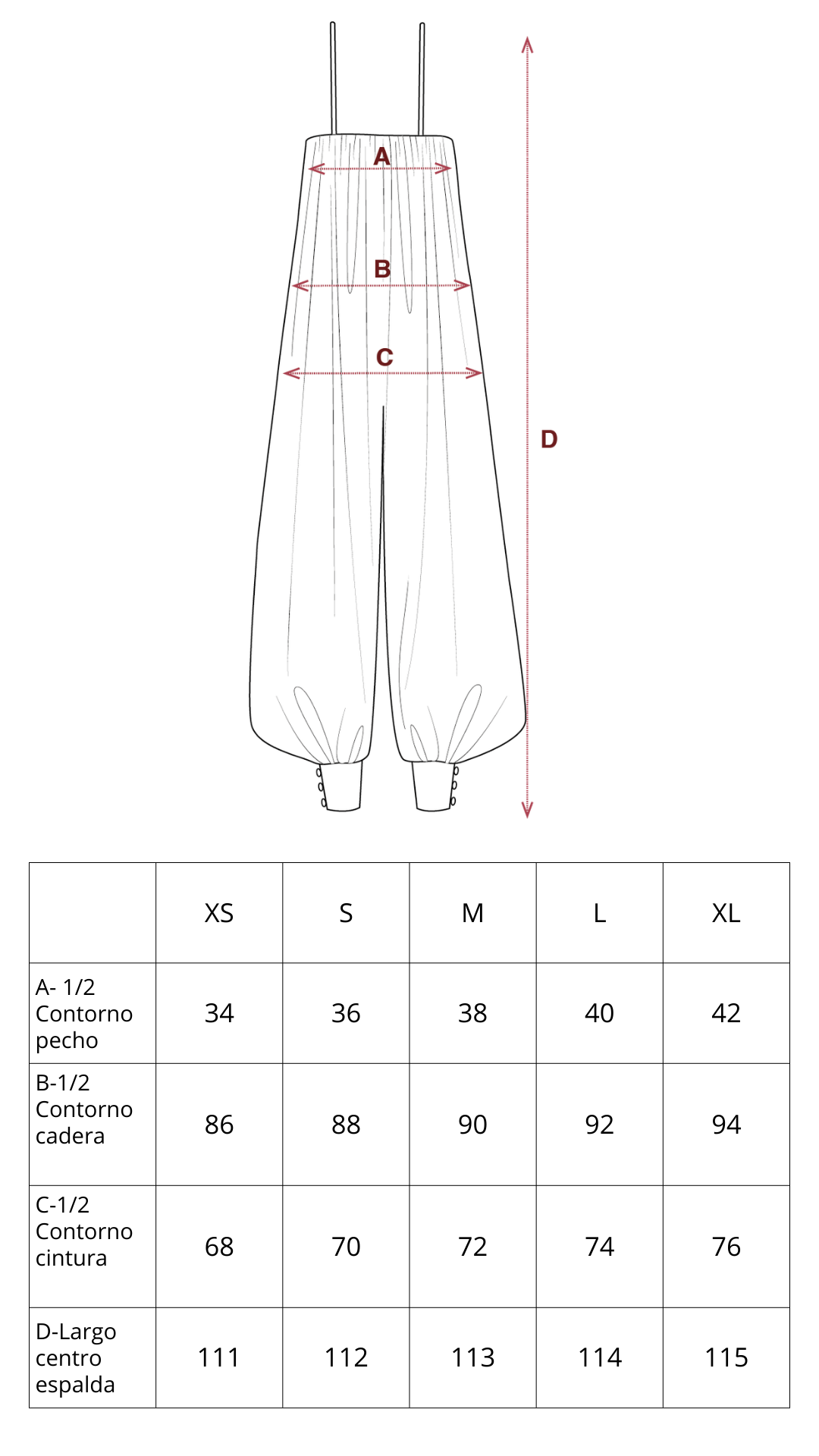 Guía de tallas de Fresia Jumpsuit