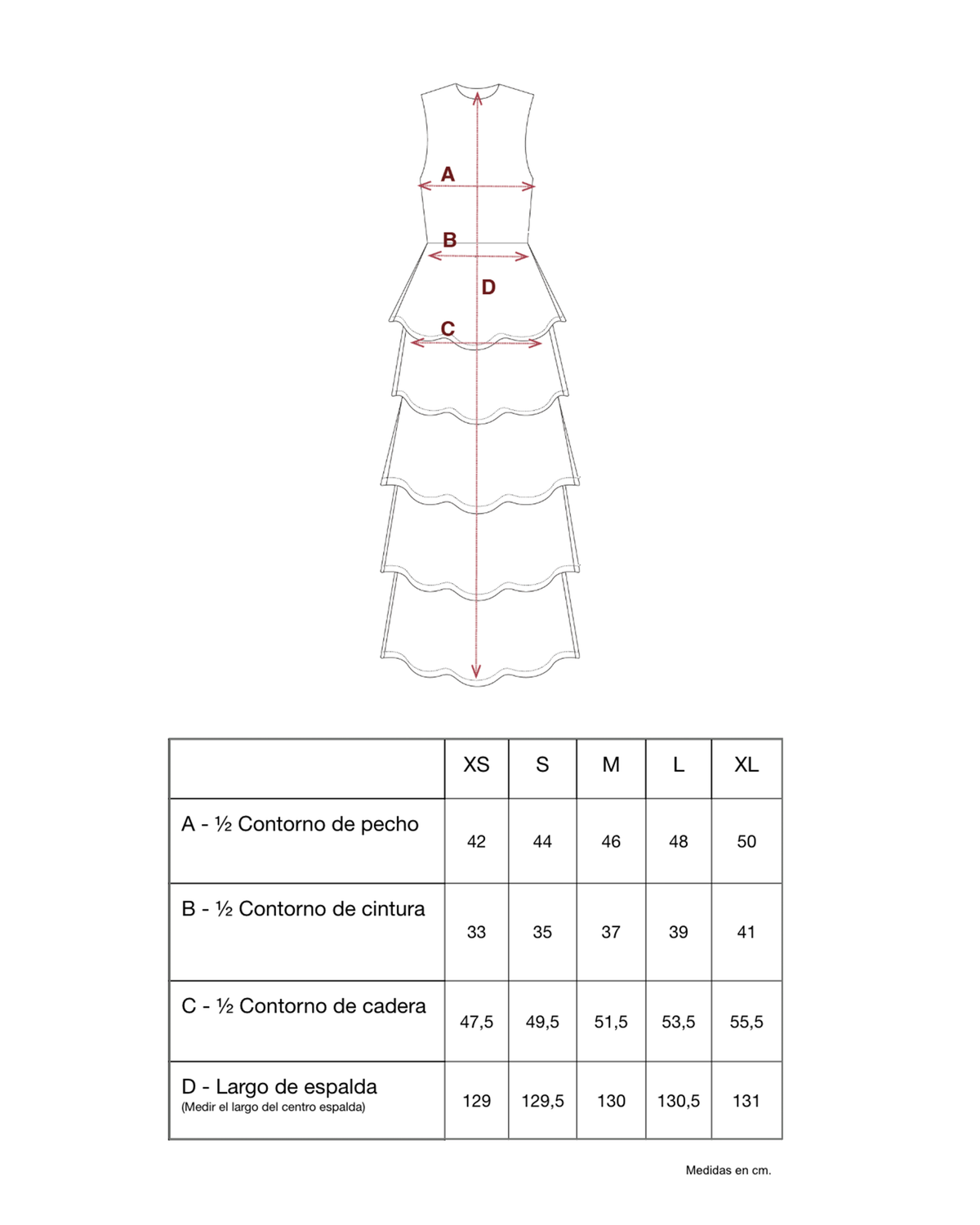 Guía de tallas de Lis Dress