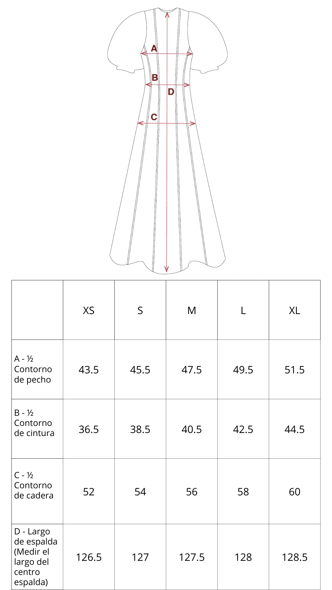 Guía de tallas de Calendula Dress