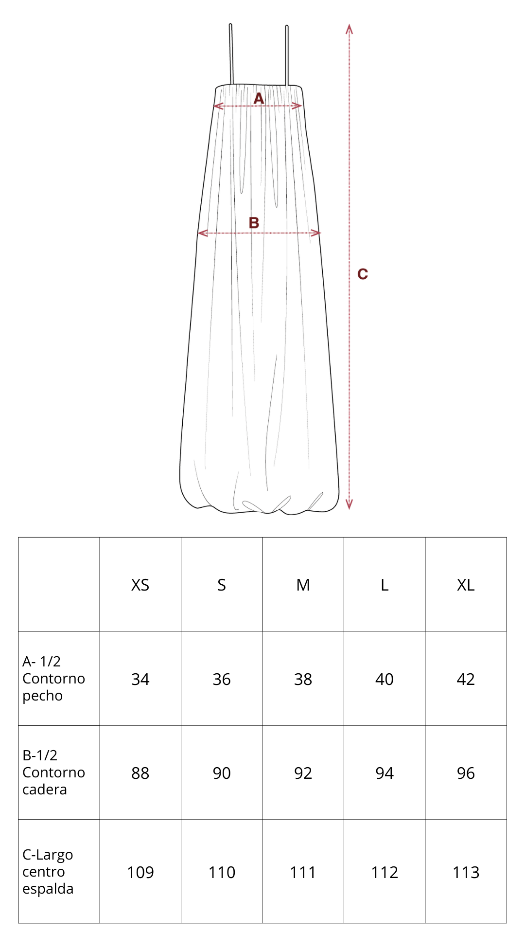 Guía de tallas de Cala Dress