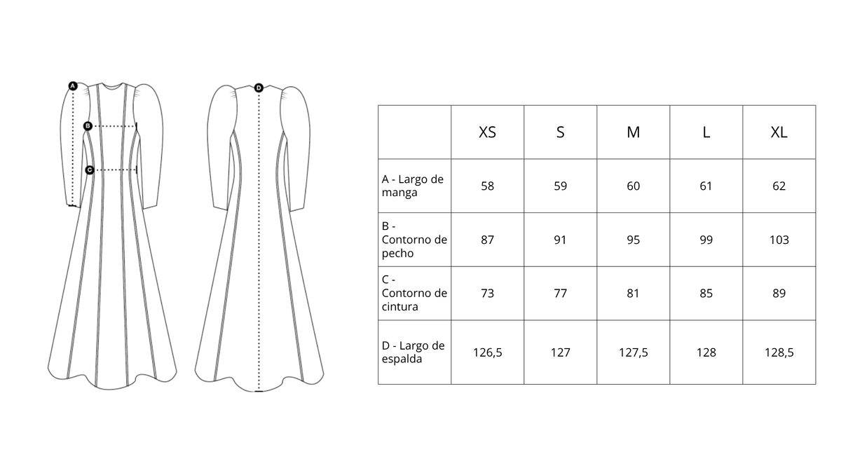 Guía de tallas de Natasha Dress