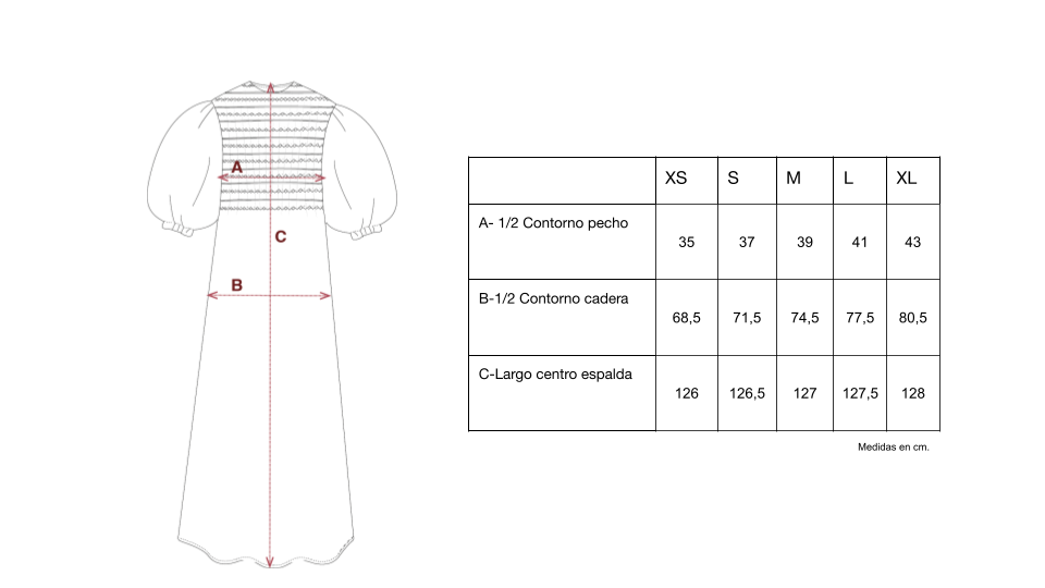 Guía de tallas de Azahar Dress
