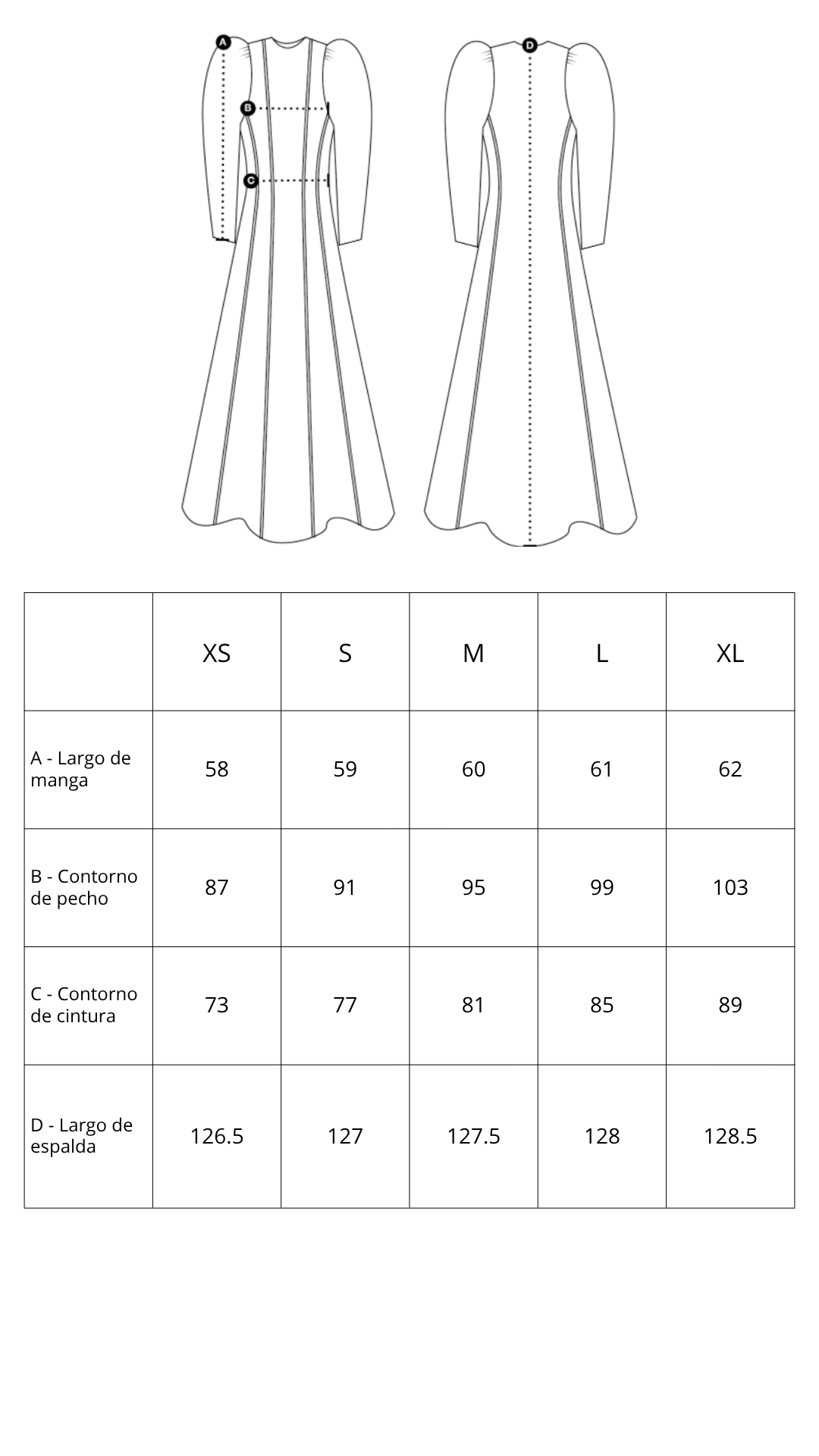 Guía de tallas de Natasha Dress